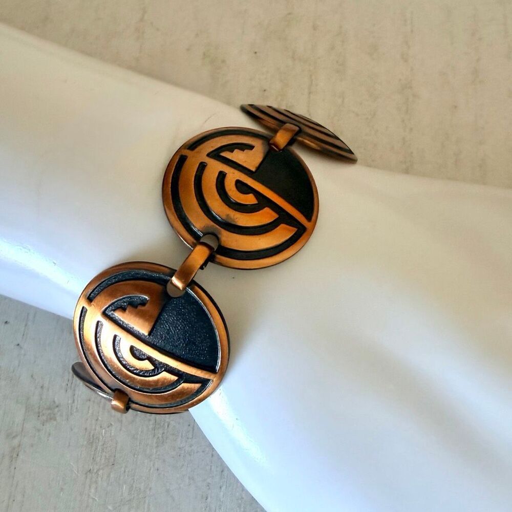 Vintage Copper Geometric Link Bracelet